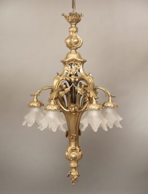 An Interesting Early 20th Century Gilt Bronze Six Light Chandelier