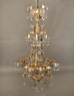 A Beautiful Late 19th/Early 20th Century Gilt Bronze and Baccarat Crystal Twelve Light Chandelier