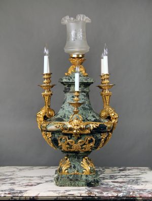 A Beautiful Late 19th Century Gilt Bronze Mounted Seven Light Marble Girondole