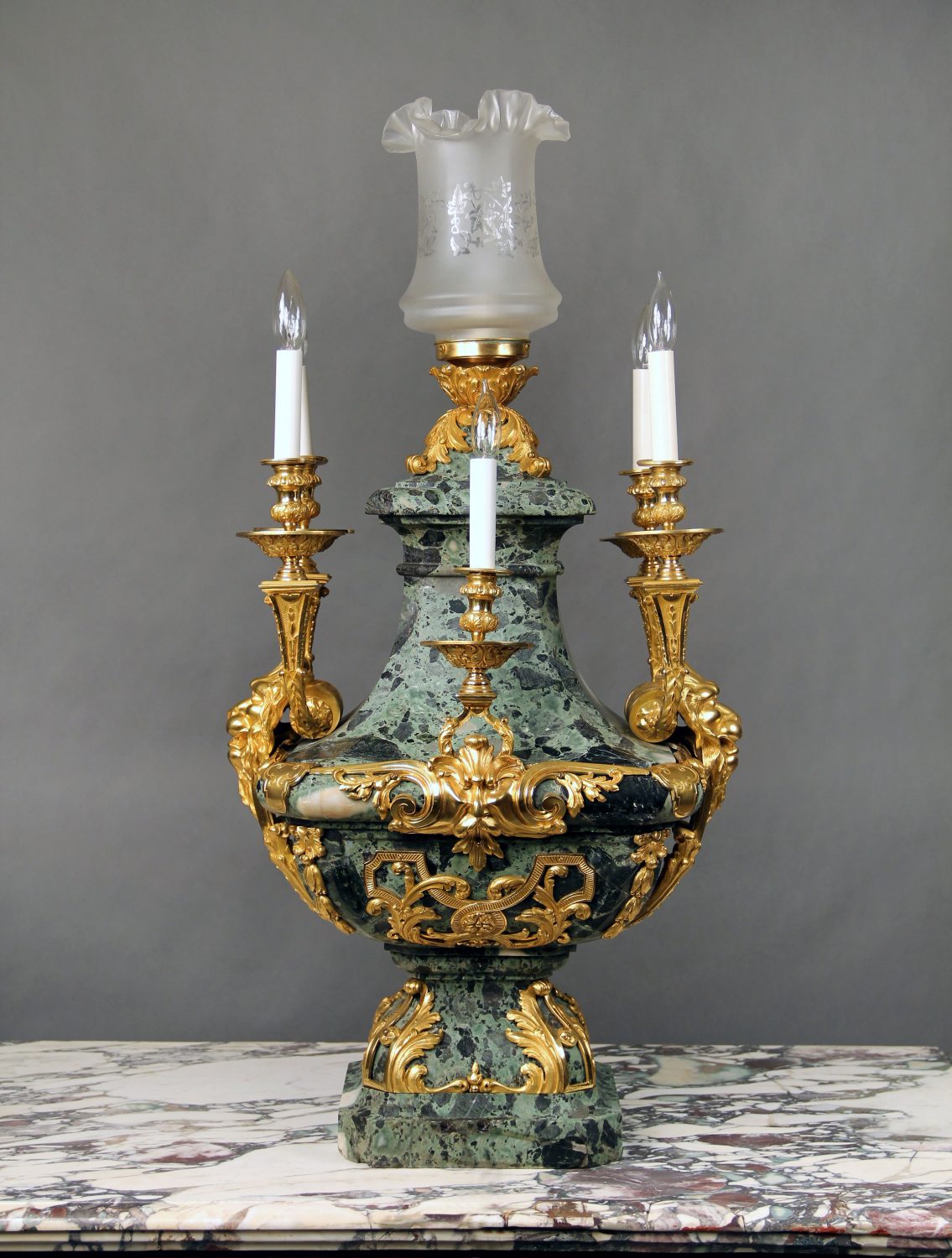 A Beautiful Late 19th Century Gilt Bronze Mounted Seven Light Marble Girondole