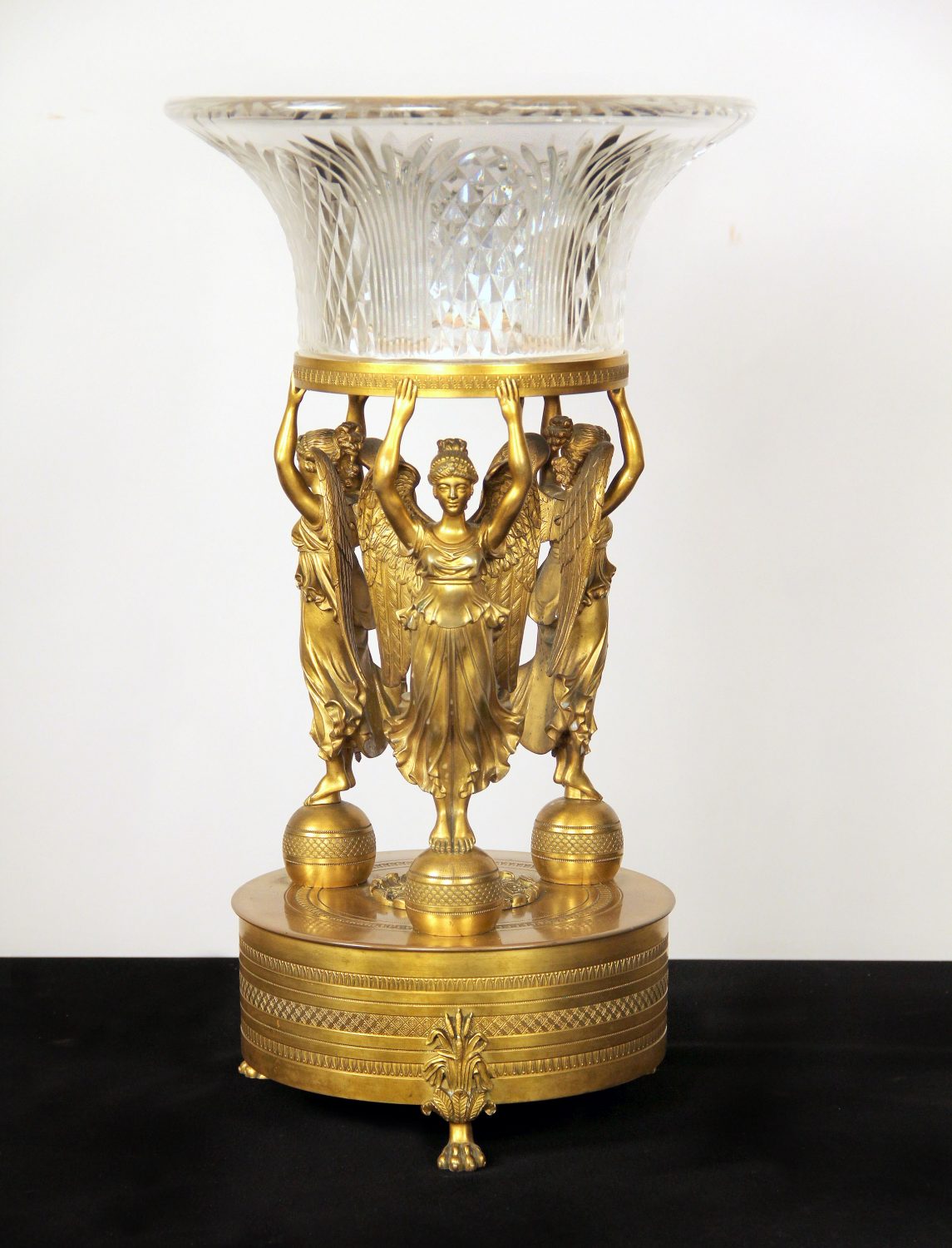 A Wonderful Late 19th Century Gilt Bronze and Crystal Empire Style Centerpiece