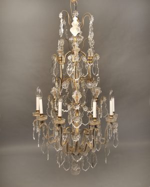 A Wonderful Late 19th Century Gilt Bronze and Baccarat Crystal Twelve Light Chandelier