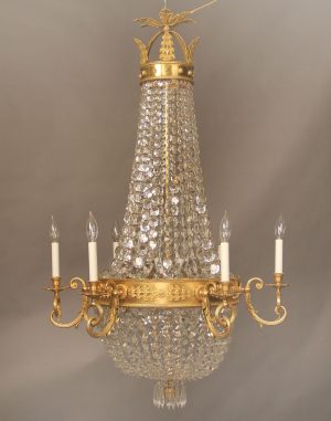 A Stunning Late 19th Century Gilt Bronze and Crystal Russian Style Fourteen Light Basket Chandelier