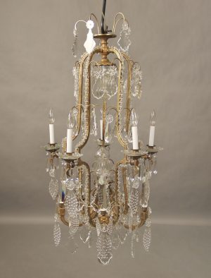 A Late 19th Century Gilt Bronze and Crystal Seven Light Chandelier