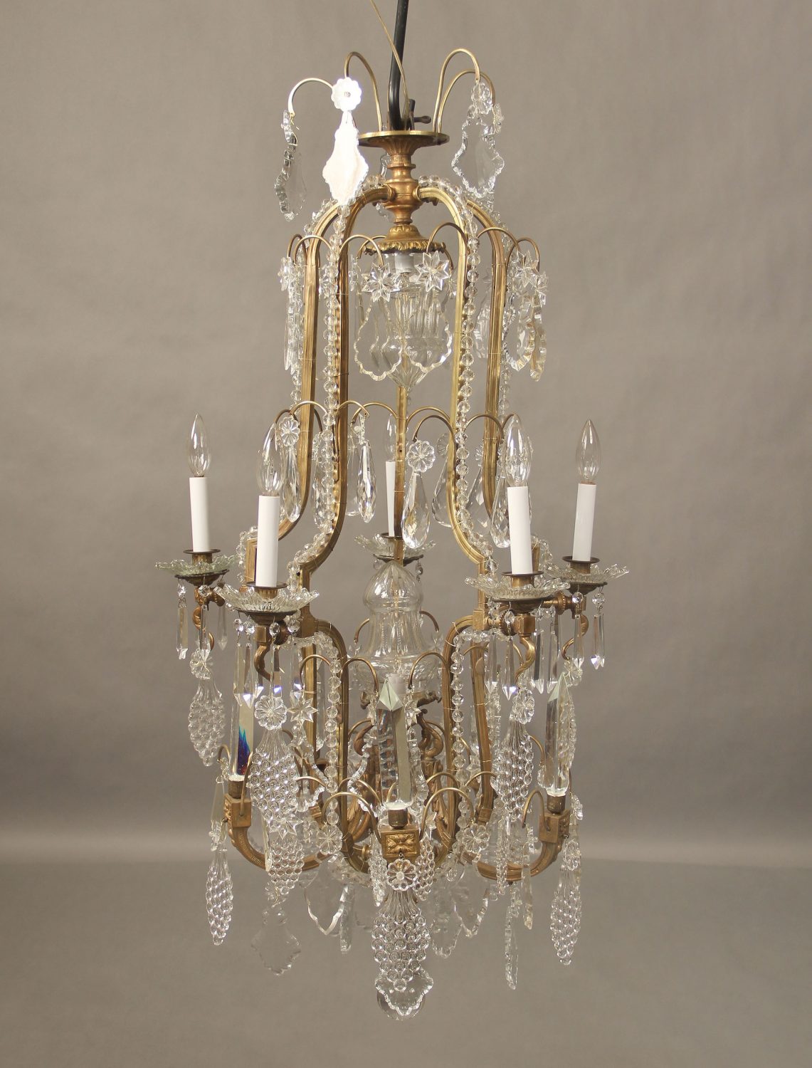 A Late 19th Century Gilt Bronze and Crystal Seven Light Chandelier