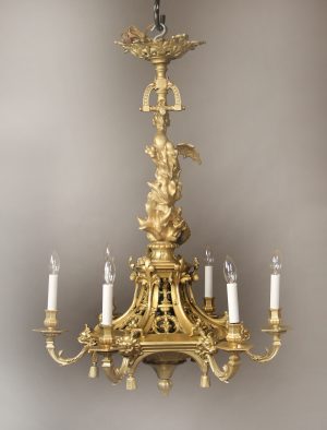 An Interesting Late 19th Century Gilt Bronze Six Light Chandelier