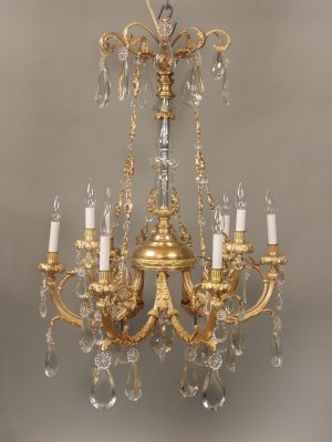 A Nice Late 19th Century Gilt Bronze and Crystal Nine Light Chandelier