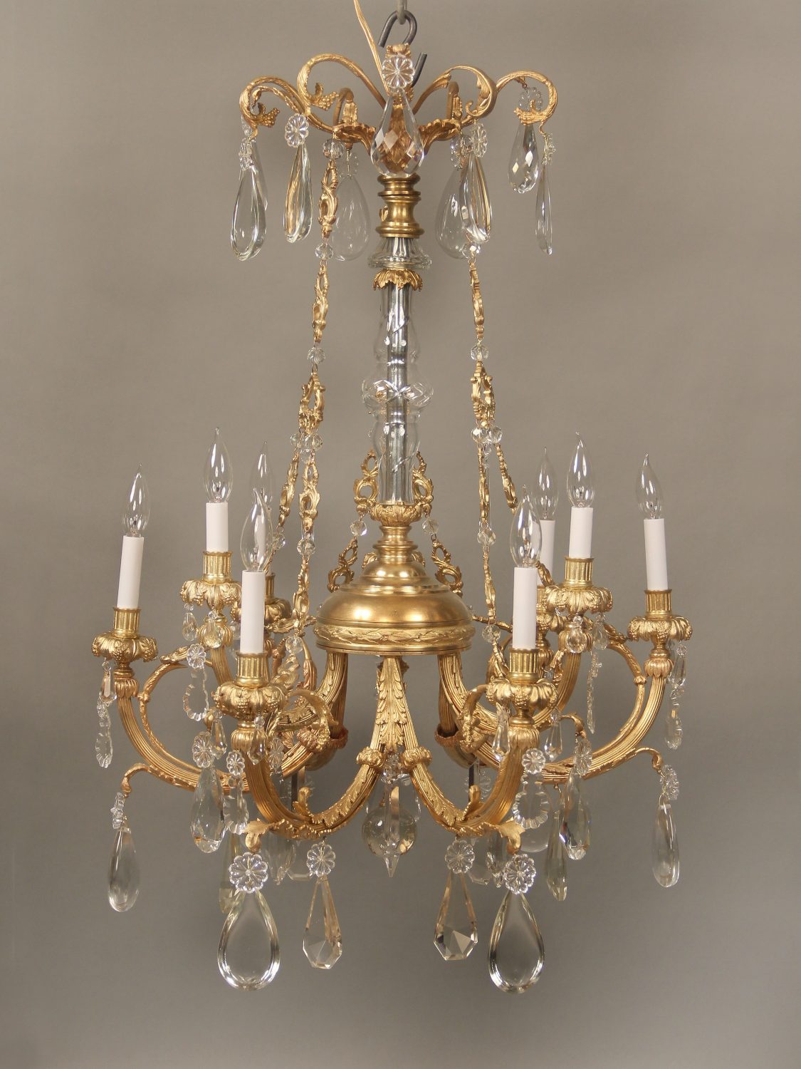 A Nice Late 19th Century Gilt Bronze and Crystal Nine Light Chandelier