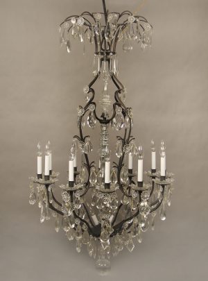 A Fine Late 19th / Early 20th Century Iron and Crystal Fifteen Light Chandelier