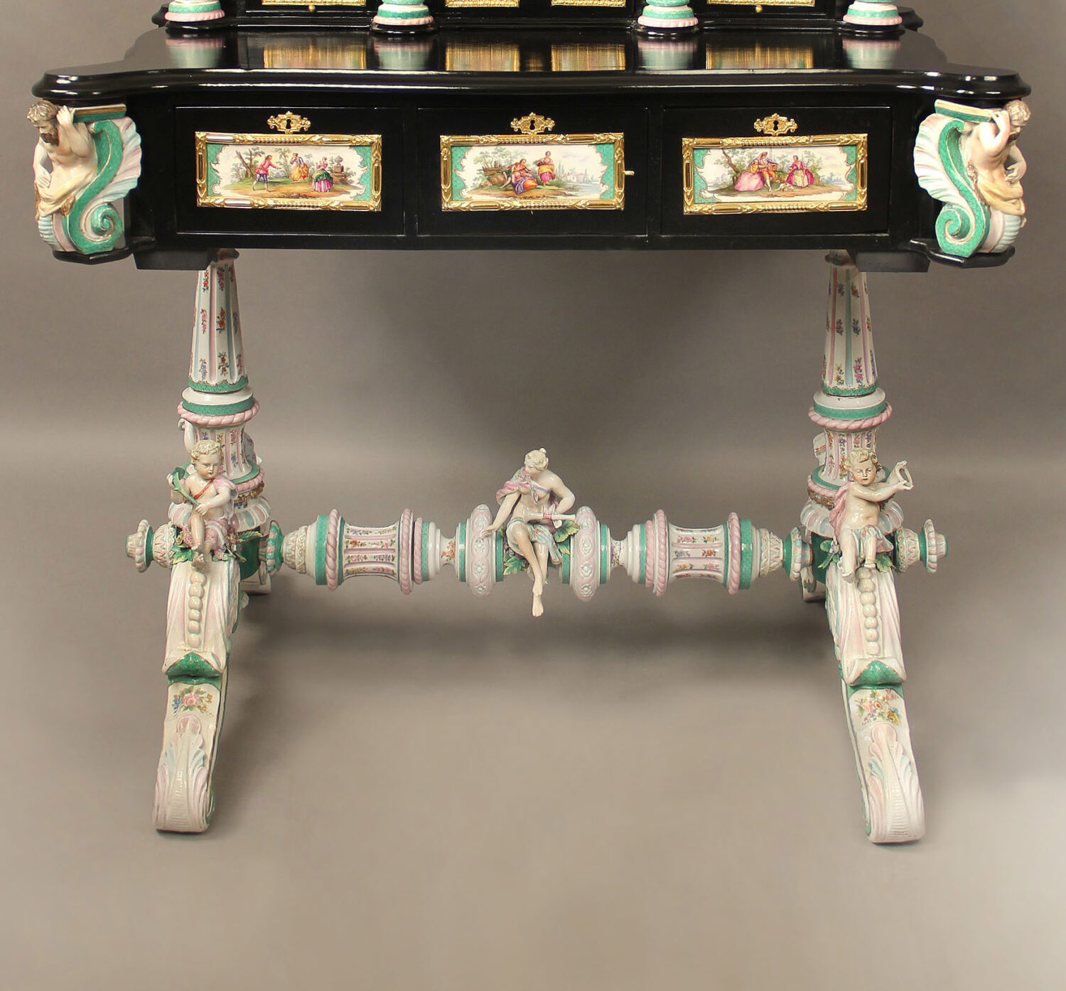 A Lovely Late 19th Century Gilt Bronze Mounted German K.P.M. Porcelain Desk - Image 6