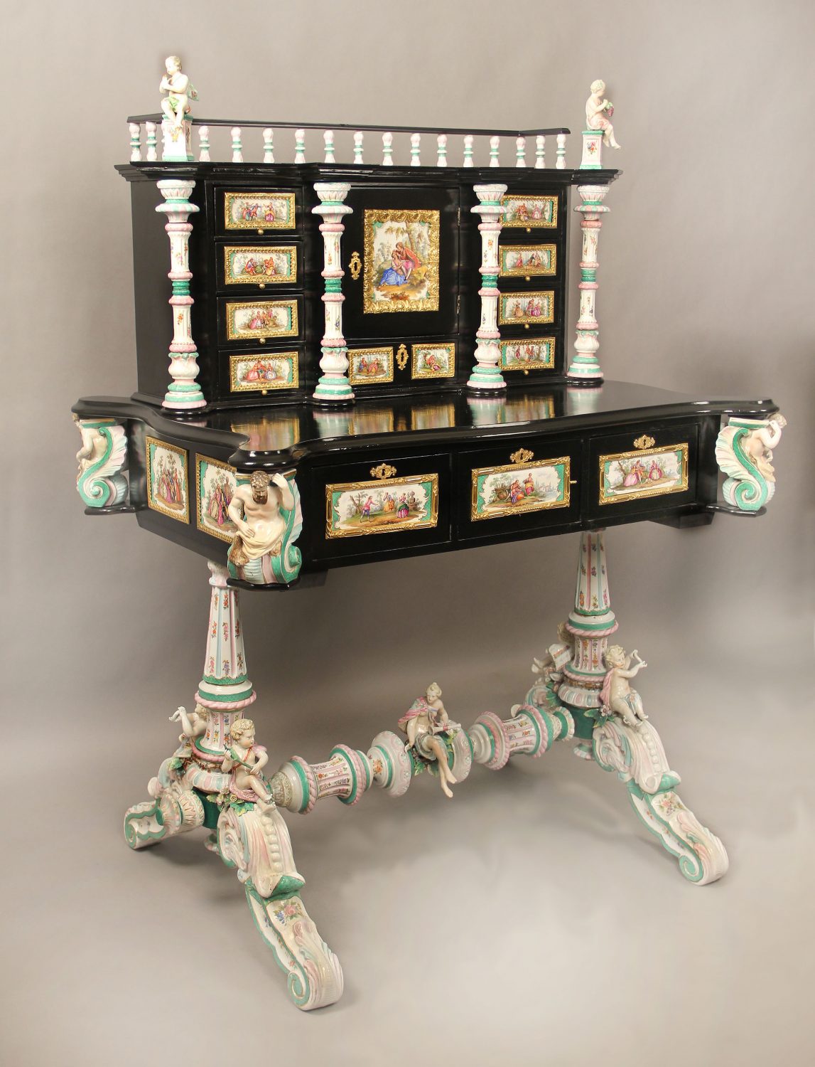 A Lovely Late 19th Century Gilt Bronze Mounted German K.P.M. Porcelain Desk - Image 2
