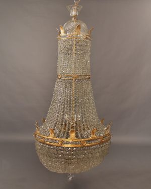 An Important Late 19th/Early 20th Century Gilt Bronze and Beaded Twenty Four Light Empire Style Basket Chandelier