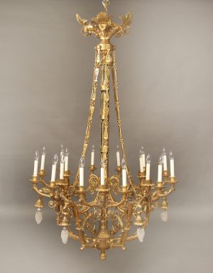 A Large and Important Early 20th Century Gilt Bronze Twenty Four Light Empire Style Chandelier
