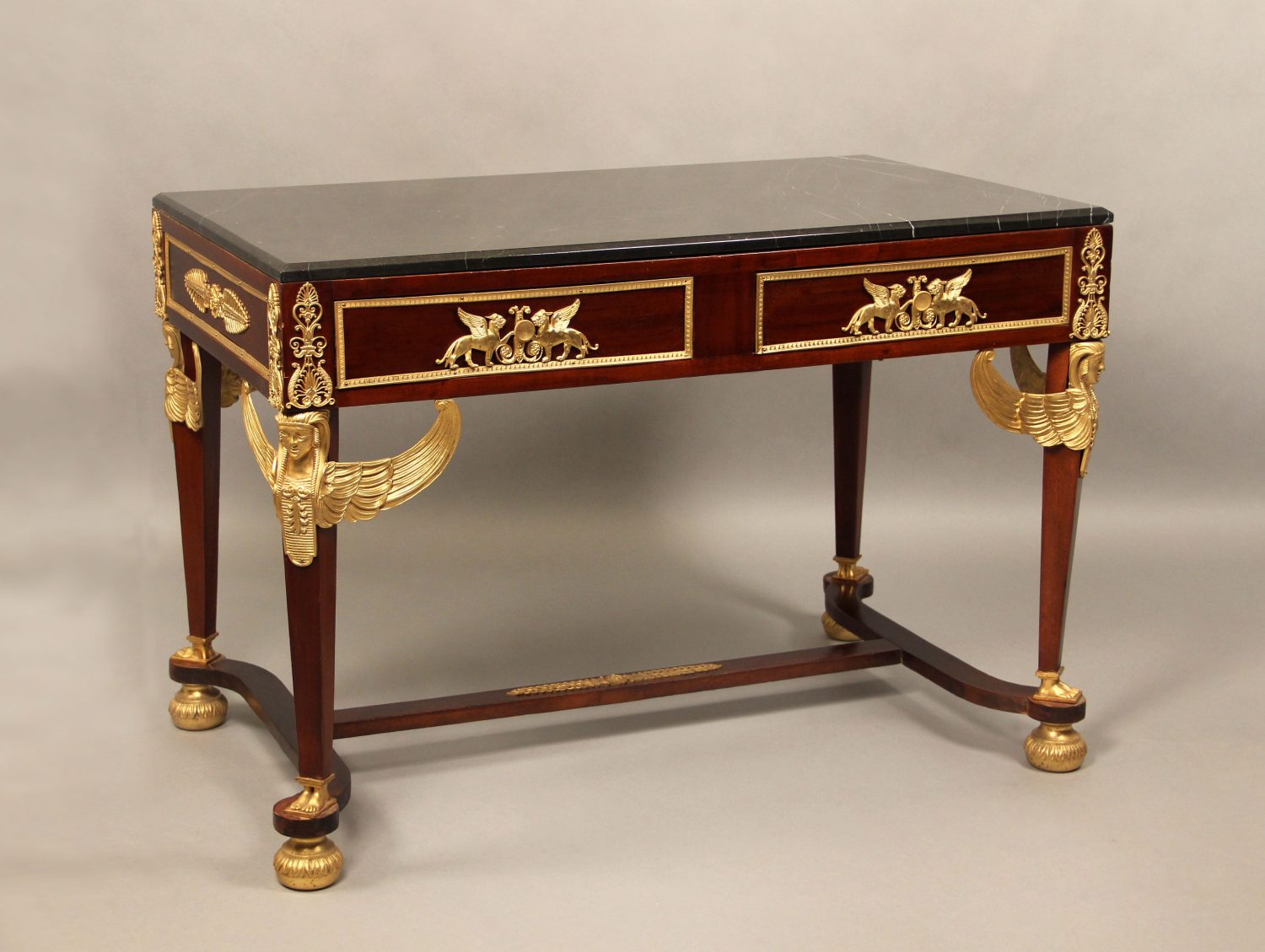 French Late 19th Gilt Bronze Mounted Mahogany Center Table in the Empire Revival Style