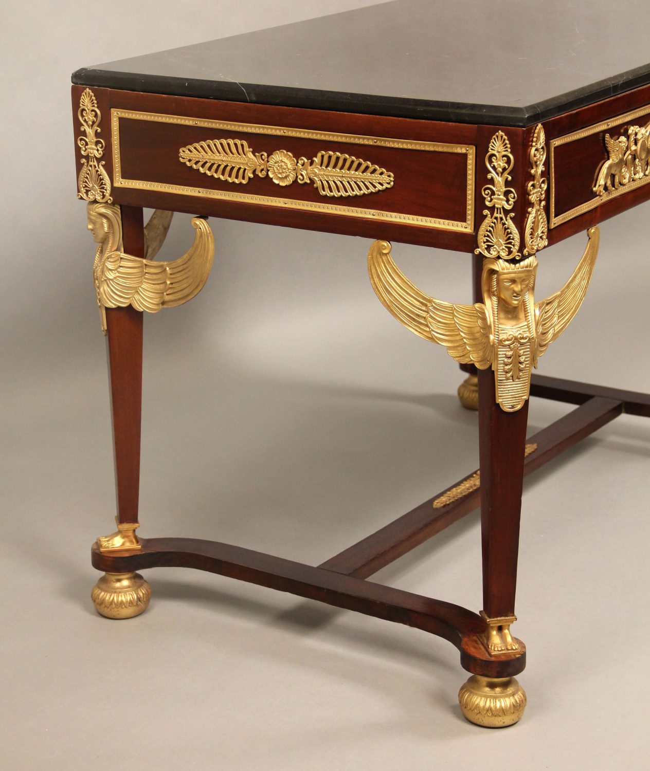 French Late 19th Gilt Bronze Mounted Mahogany Center Table in the Empire Revival Style - Image 2