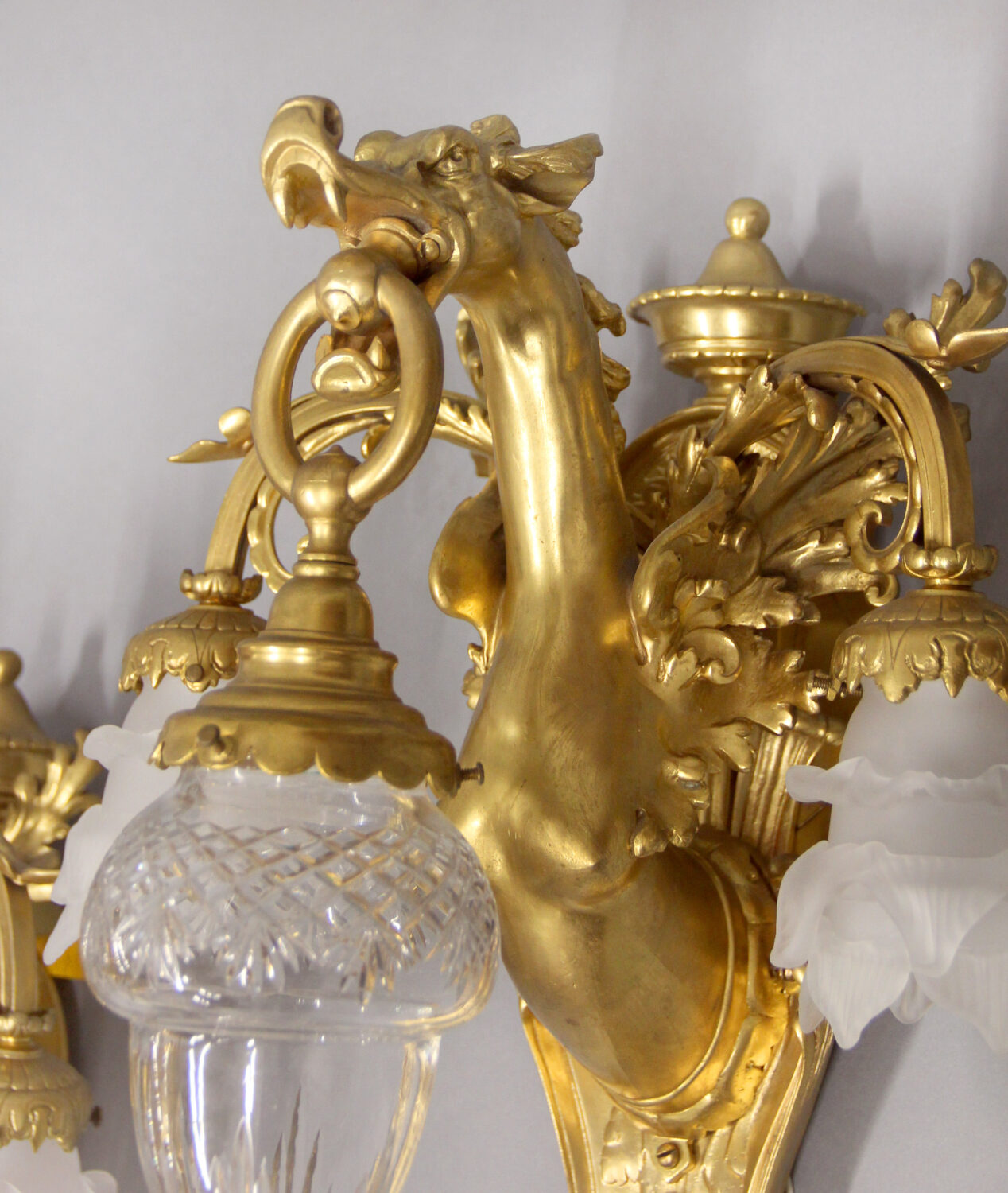An Interesting Pair of Late 19th Century Gilt Bronze Three Light Dragon Sconces - Image 3