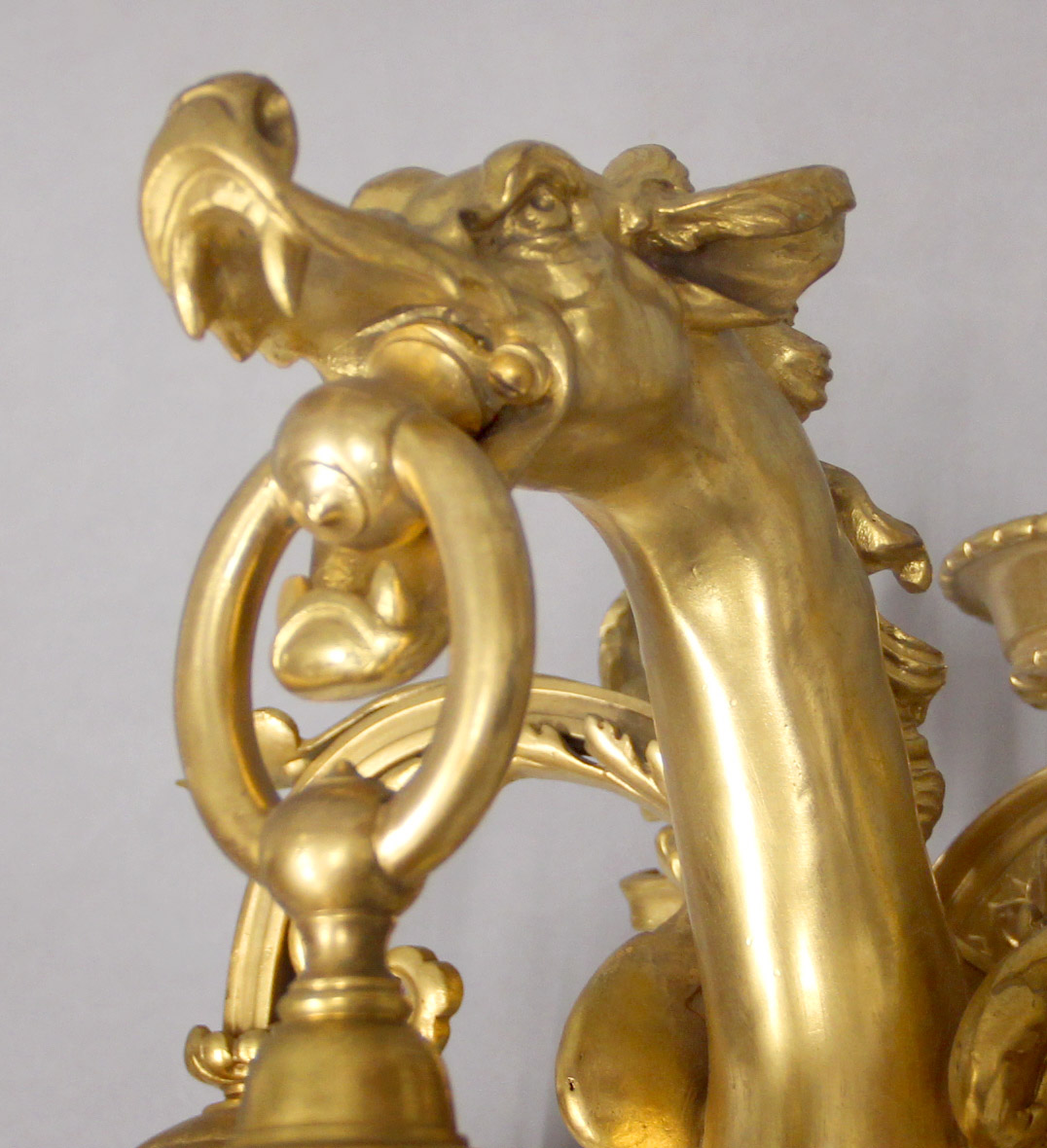 An Interesting Pair of Late 19th Century Gilt Bronze Three Light Dragon Sconces - Image 5