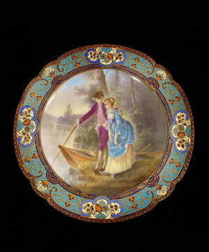 A Nice Late 19th Century Gilt Bronze and Champlevé Enamel Mounted Sèvres Style Centerpiece