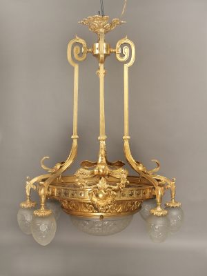 A Wonderful Early 20th Century Gilt Bronze Ten Light Chandelier