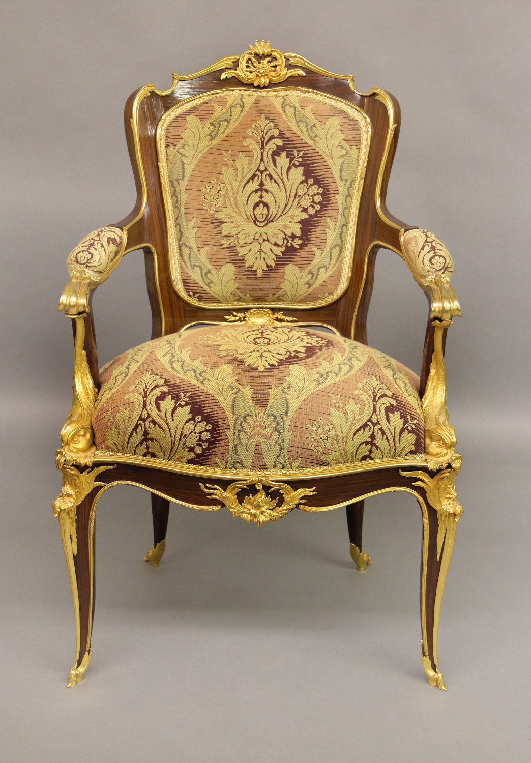 A Wonderful Modern Set of Eight Louis XV Style Gilt Bronze Mounted Dining Chairs After François Linke - Image 3