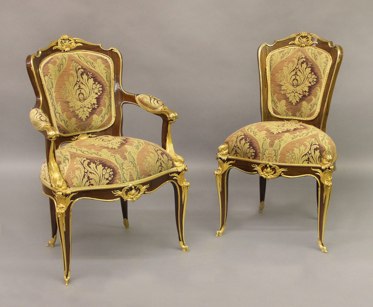 A Wonderful Modern Set of Eight Louis XV Style Gilt Bronze Mounted Dining Chairs After François Linke - Image 2