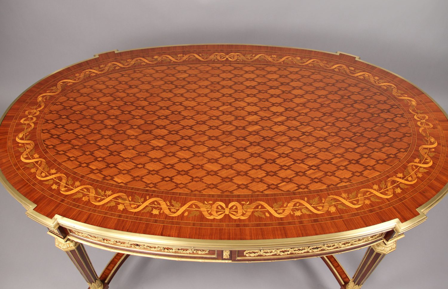 A Rare and Fantastic Quality Late 19th Century Louis XVI Style Gilt Bronze Mounted Inlaid Marquetry and Parquetry Center Table By François Linke - Image 3