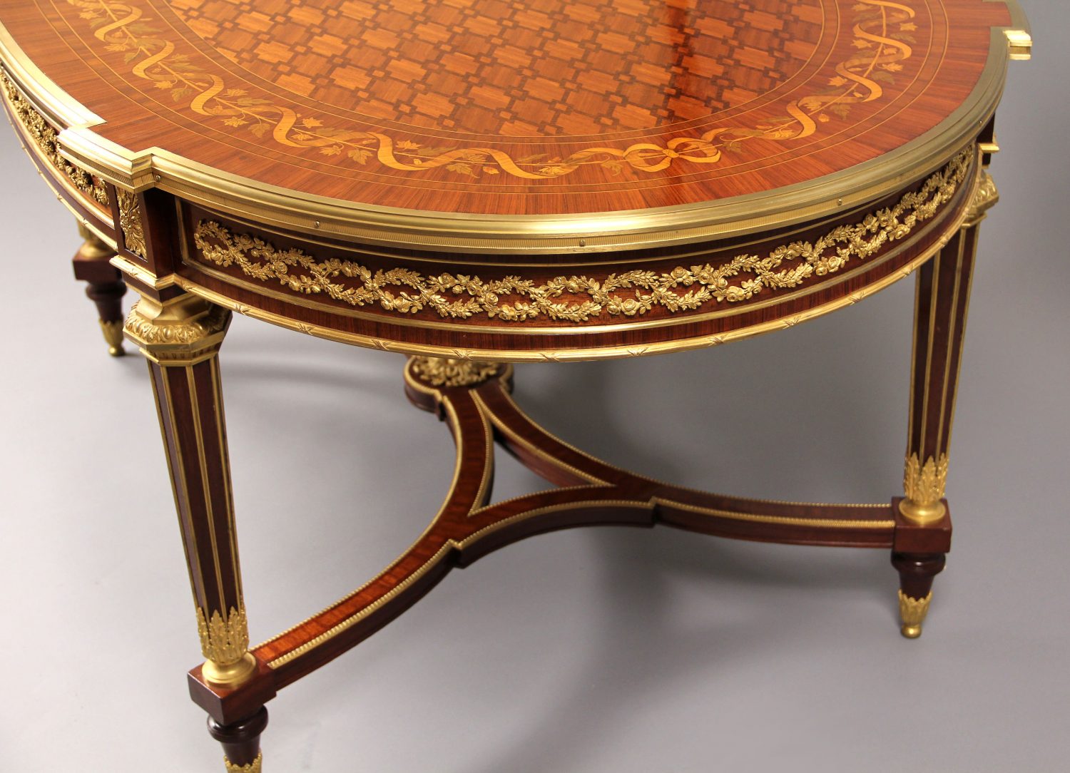A Rare and Fantastic Quality Late 19th Century Louis XVI Style Gilt Bronze Mounted Inlaid Marquetry and Parquetry Center Table By François Linke - Image 4