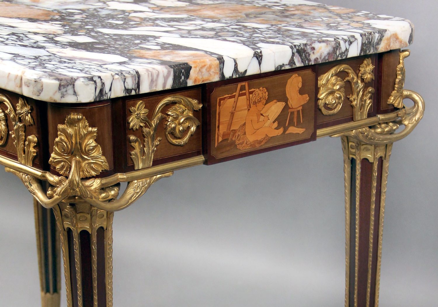 An Exceptional Late 19th Century Louis XVI Style Gilt Bronze Mounted Marquetry Center Table - Image 3