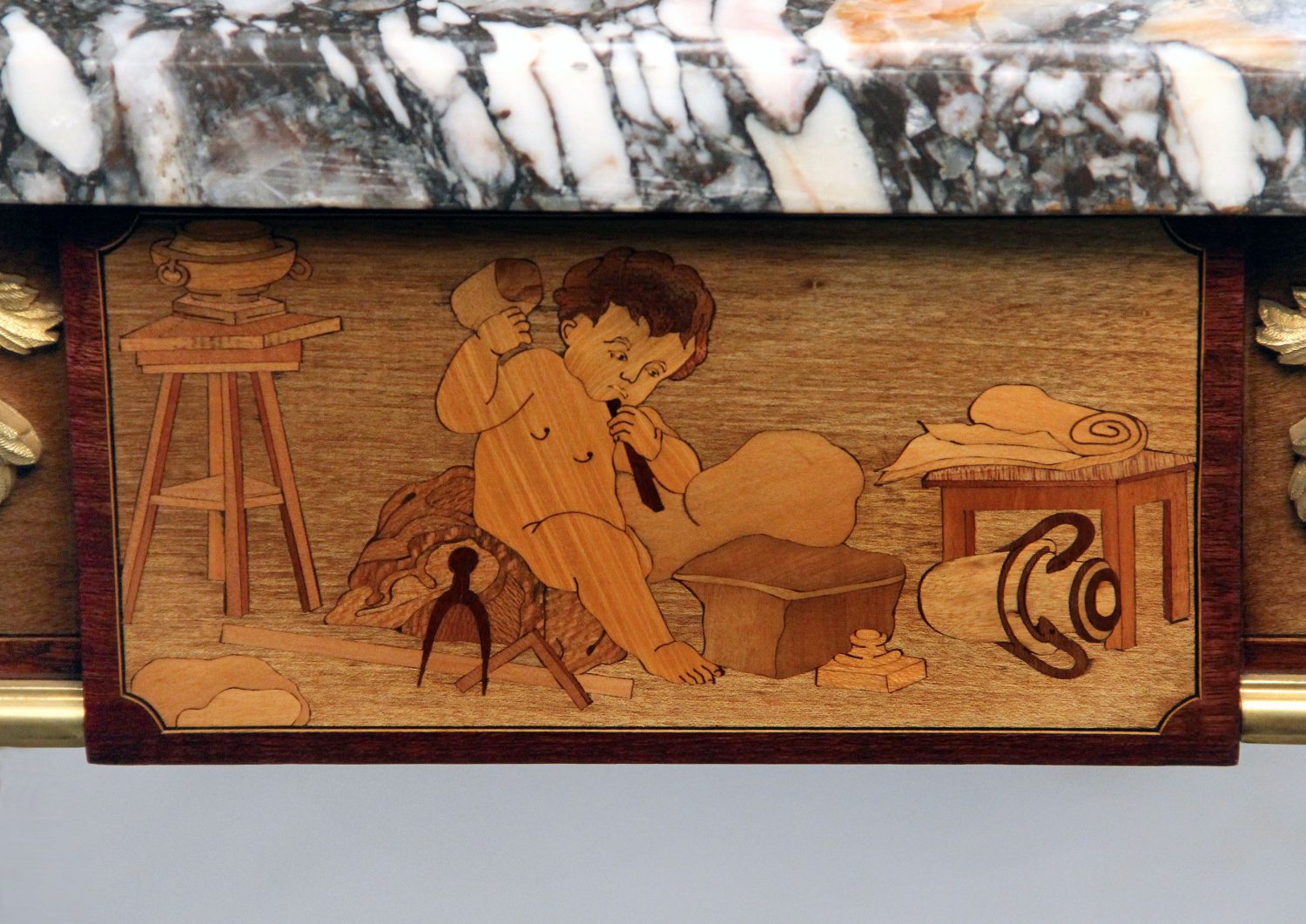 An Exceptional Late 19th Century Louis XVI Style Gilt Bronze Mounted Marquetry Center Table - Image 5
