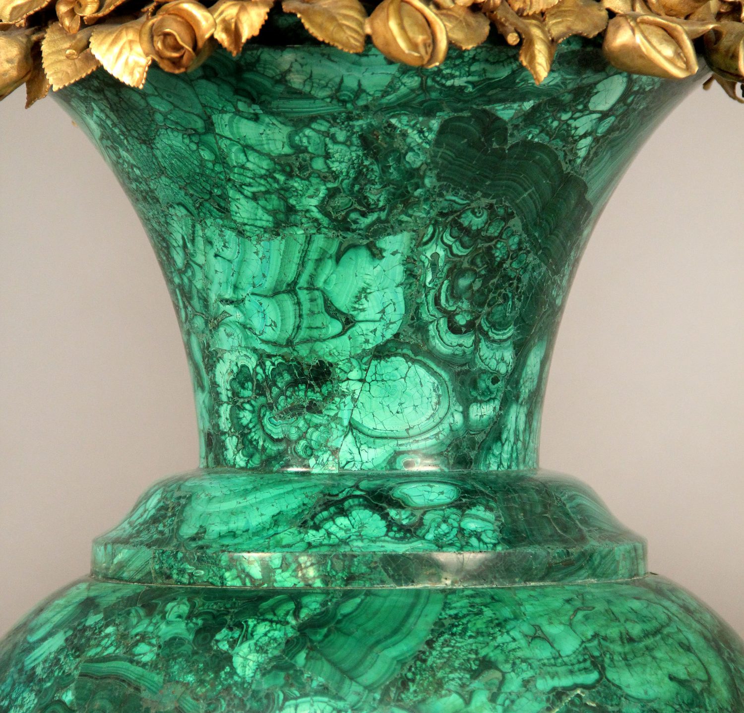 A Rare and Palatial Pair of Mid 20th Century Gilt Bronze and Malachite Six Light Torcheres - Image 4