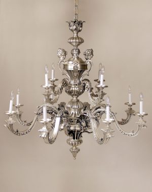 A Fantastic Late 19th Century Silvered Bronze Twelve Light Chandelier