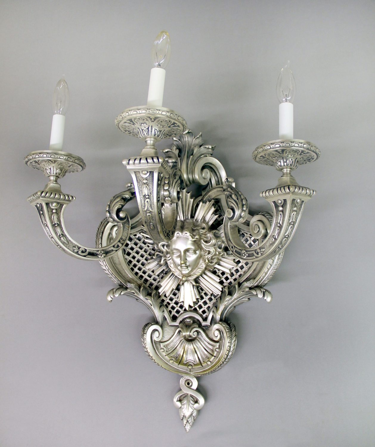 A Very Fine Pair of Late 19th Century Silvered Bronze Three Light Sconces - Image 2