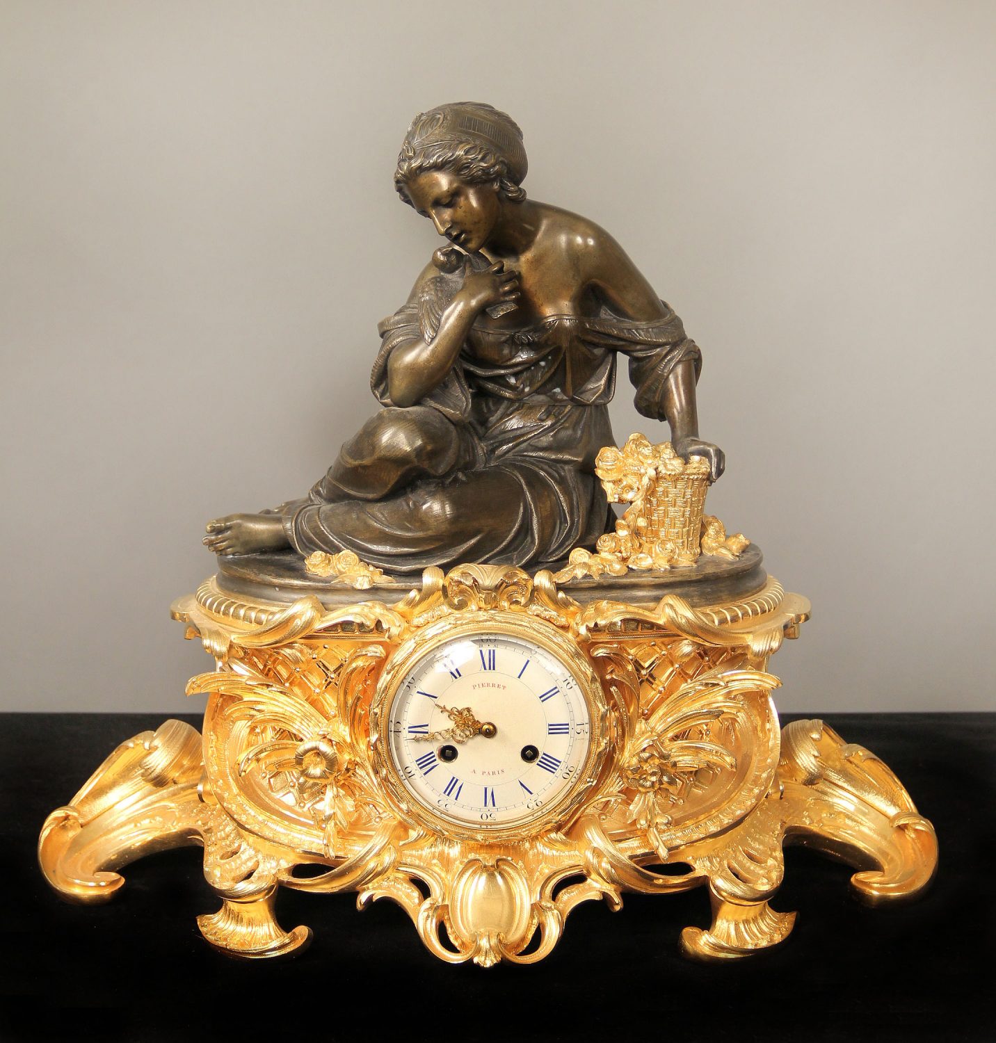 A Fine Mid 19th Century Gilt and Patinated Bronze Three Piece Clock Set By Victor Pierret - Image 2