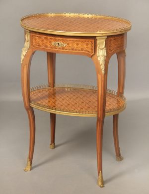 A Beautiful Late 19th Century Louis XV Style Gilt Bronze Mounted Marquetry Lamp Table