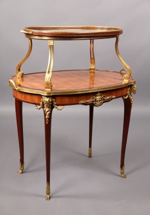 A Fantastic Late 19th Century Gilt Bronze Mounted Louis XV Style Two Tier Parquetry Tea Table