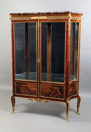 A Wonderful Late 19th Century Louis XV Style Gilt Bronze Mounted Two Door Vernis Martin Vitrine