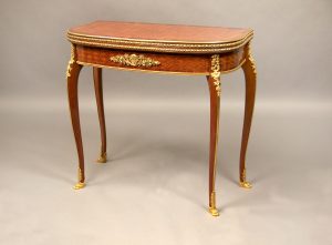 A Late 19th Century Louis XV Style Gilt Bronze Mounted Mahogany, Kingwood and Satiné Parquetry Card Table By François Linke