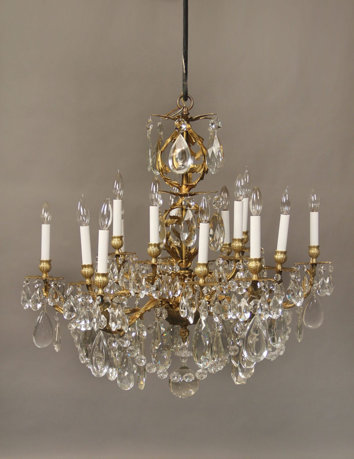 A Nice Late 19th Century Gilt Bronze and Cut Crystal Fifteen Light Chandelier
