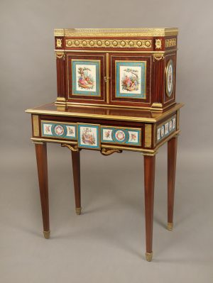 A Wonderful Late 19th Century Louis XVI Style Gilt Bronze and Sèvres Style Porcelain Plaque Bonheur Du Jour