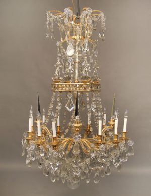 A Very Fine and Special Mid 19th Century Gilt Bronze and Baccarat Crystal Twelve Light Chandelier