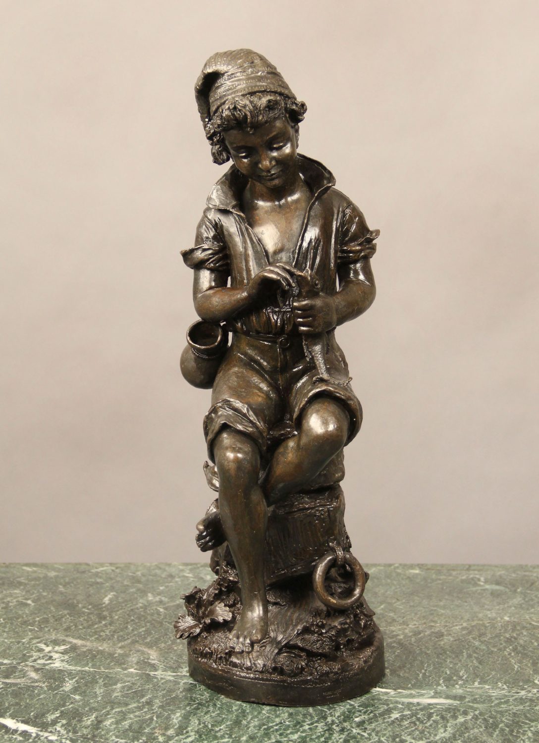 Late 19th Century Italian Bronze Sculpture of a Fishing Boy by Fabbrini