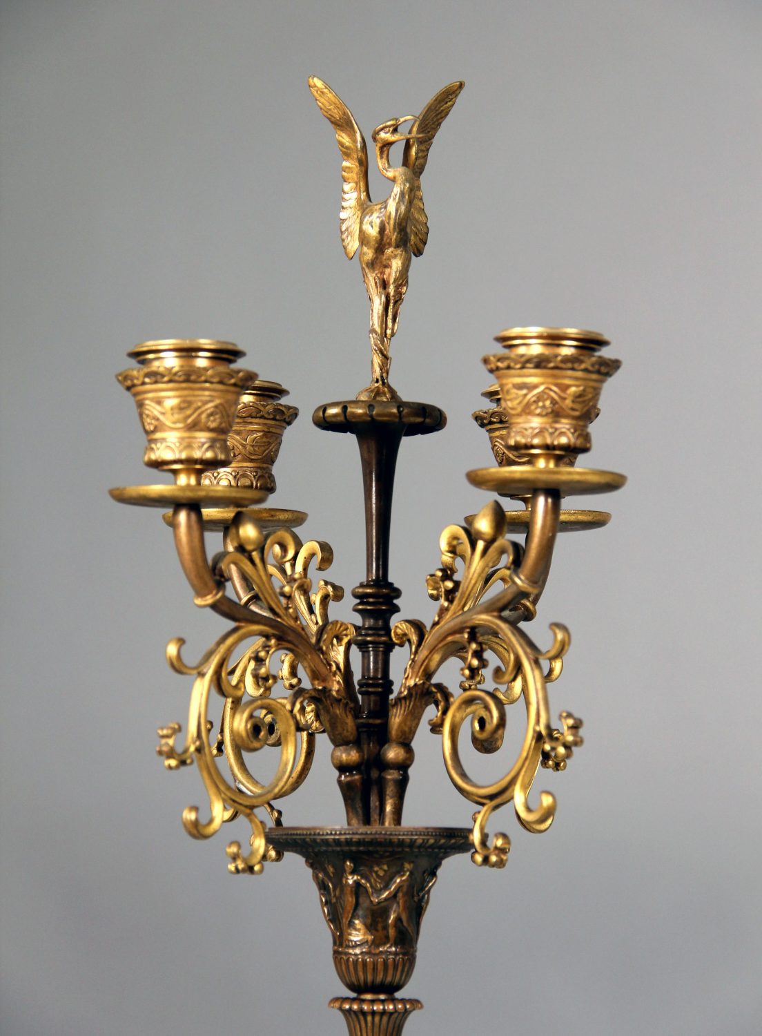 A Very Fine Pair of Late 19th Century Napoleon III Rouge Griotte Marble and Patinated Bronze Four Light Candelabra By F. Levillian and F. Barbedienne - Image 5
