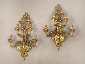 A Fantastic Pair of Late 19th Century Gilt Bronze Seven Light Sconces