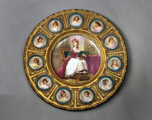 Late 19th Century Vienna Porcelain Mounted Giltwood Frame Signed J. Feigl 1888