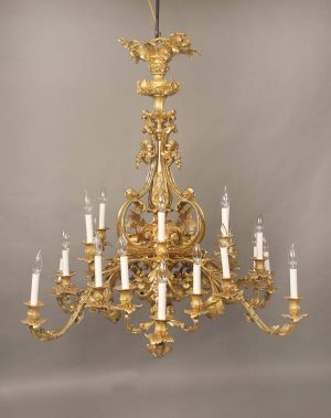 A Fine Early 20th Century Gilt Bronze Twenty Four Light Chandelier