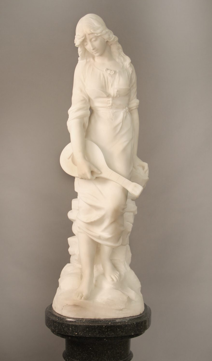 A Beautiful Late 19th Century French White Carrara Marble of a Woman and Her Mandolin By Paul Fournier - Image 2