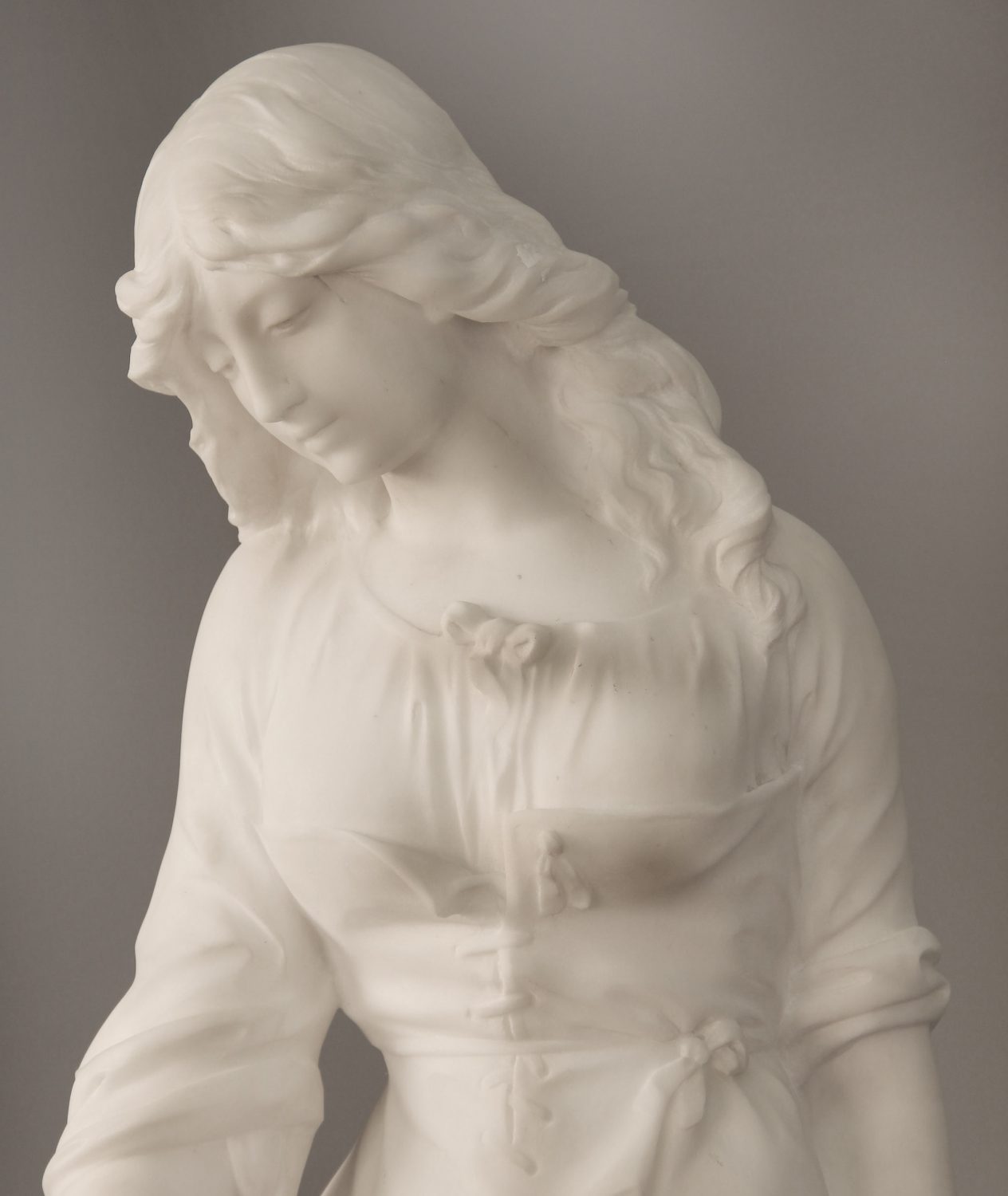 A Beautiful Late 19th Century French White Carrara Marble of a Woman and Her Mandolin By Paul Fournier - Image 3