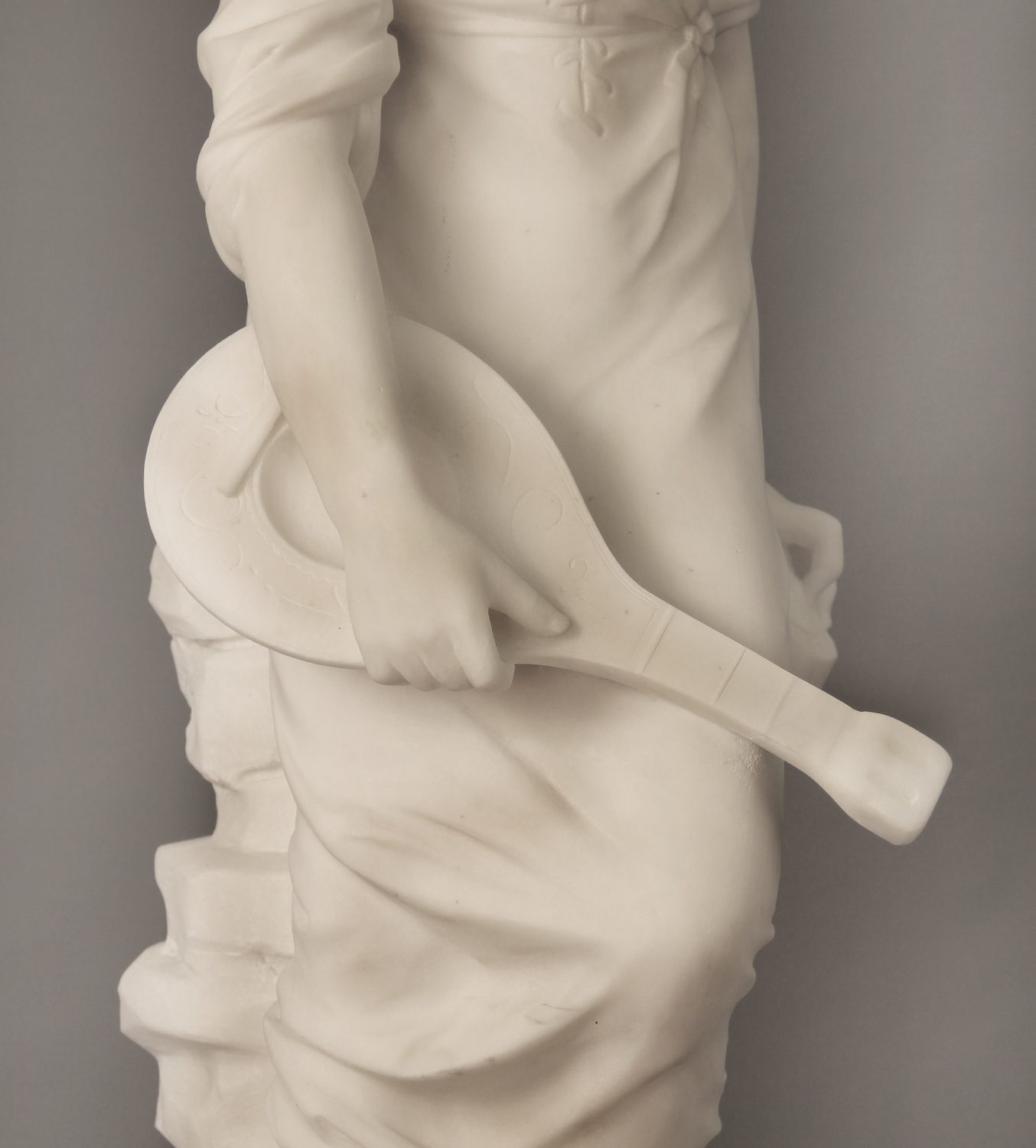 A Beautiful Late 19th Century French White Carrara Marble of a Woman and Her Mandolin By Paul Fournier - Image 4