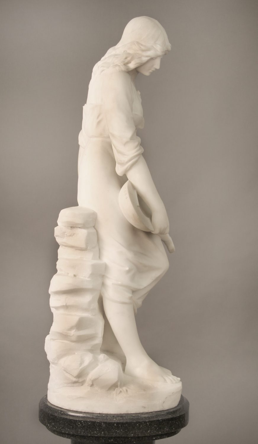 A Beautiful Late 19th Century French White Carrara Marble of a Woman and Her Mandolin By Paul Fournier - Image 5