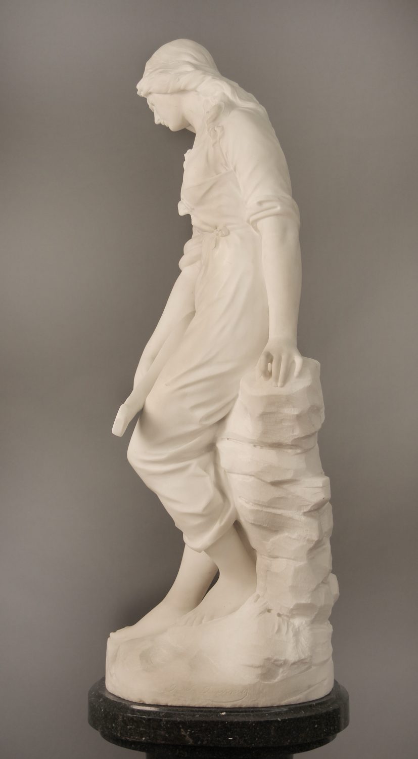 A Beautiful Late 19th Century French White Carrara Marble of a Woman and Her Mandolin By Paul Fournier - Image 7